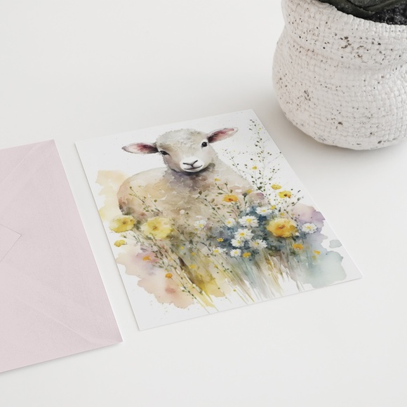 Watercolor Cute Floral Sheep Lamb Wall Art Illustration Print Poster Unframed - Picture 6 of 6